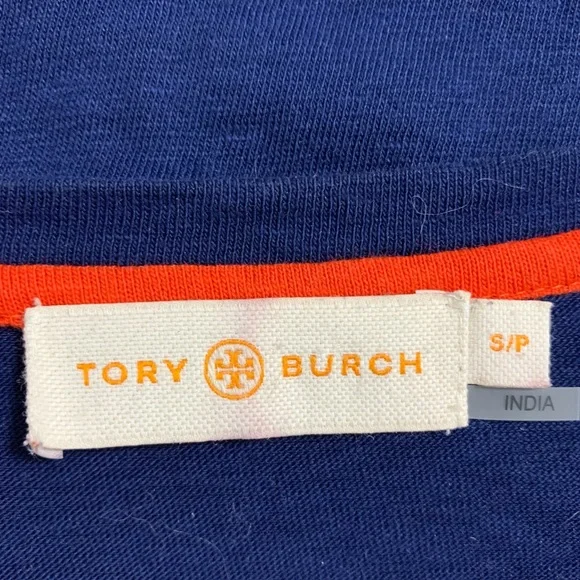 Tory Burch Lennox Ruffle Tee in Navy Blue size small - Picture 2 of 8